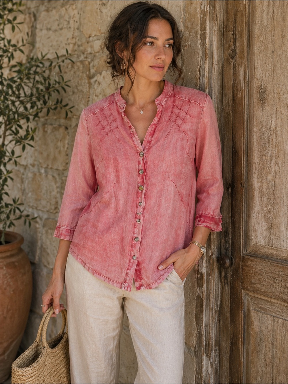Linen Italian Boutique Blouse Pink Elisa Cavaletti